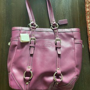 coach purple leather shoulder bag tote